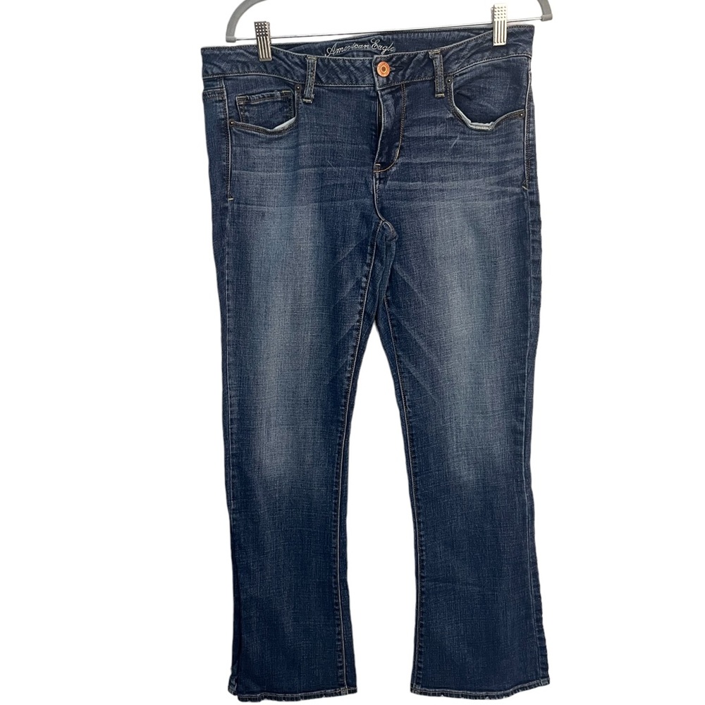 American eagle mod rise 14 waist 31 blue boot cut medium washed denim jeans